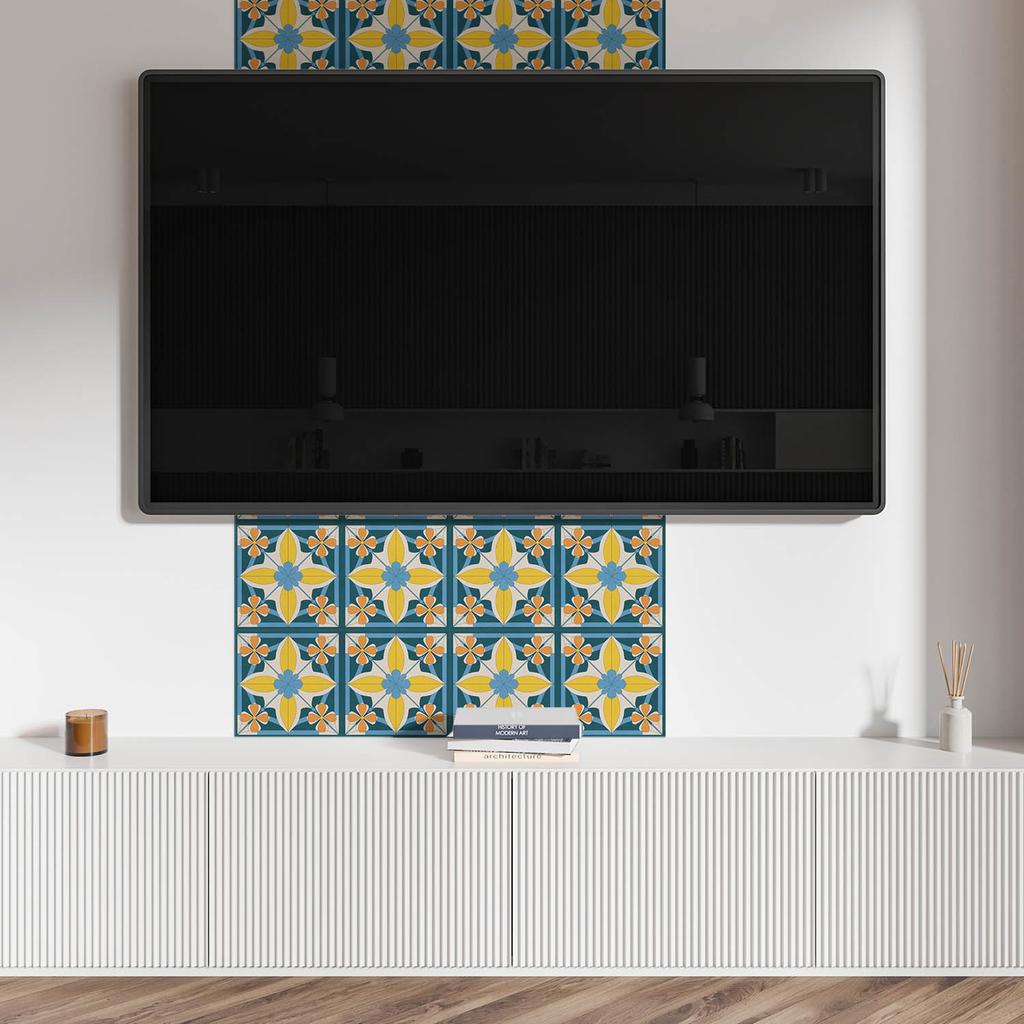 Naklejane Kafelki Z Grafiką Do Przedpokoju Winylowe Kwiatowy Wzór Geometryczny 10X40X20 Cm