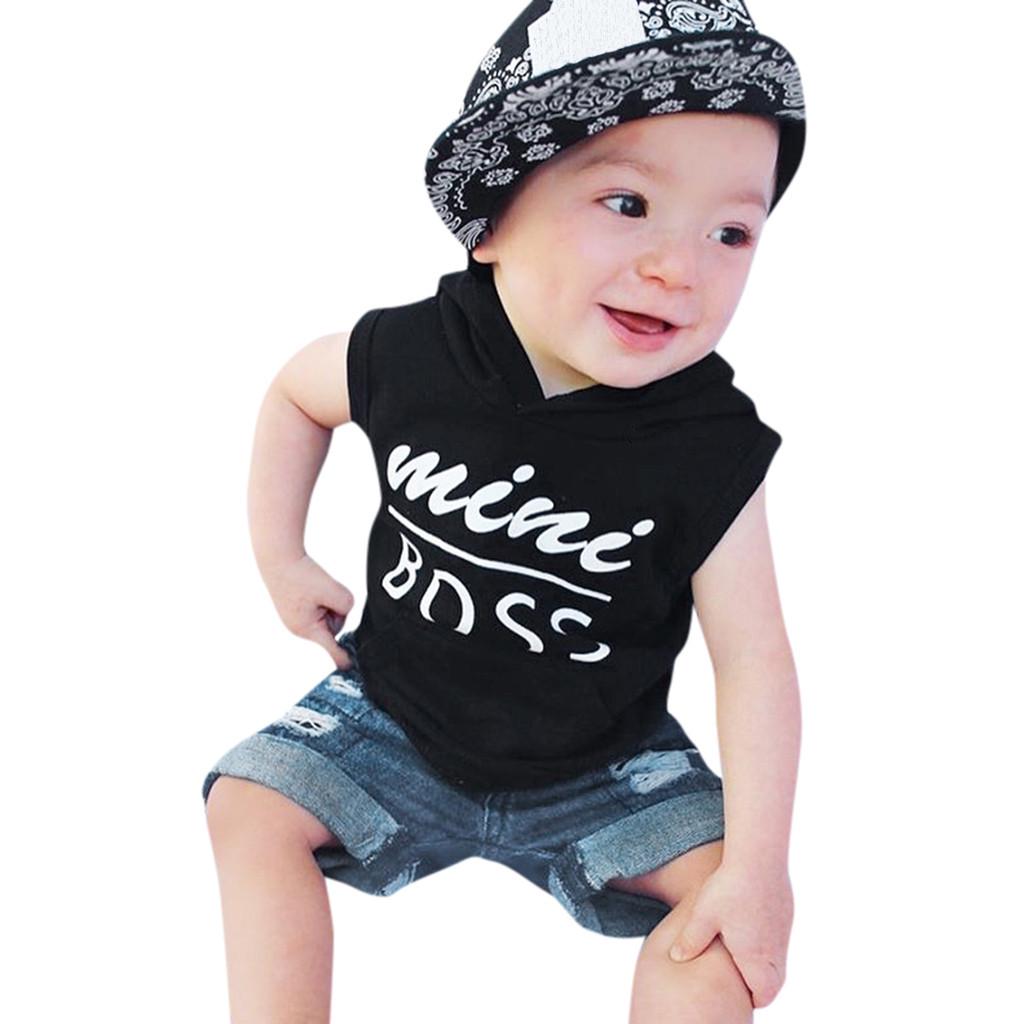 2pcs Toddler Letter Print Tops Shirts Hole Denim Jean Shorts Outfits Outique Baby Boys Hooded Vest 2pcs Toddler Letter Print Tops Shirts Hole Denim Jean Shorts Outfits Outique Baby Boys Hooded Vest