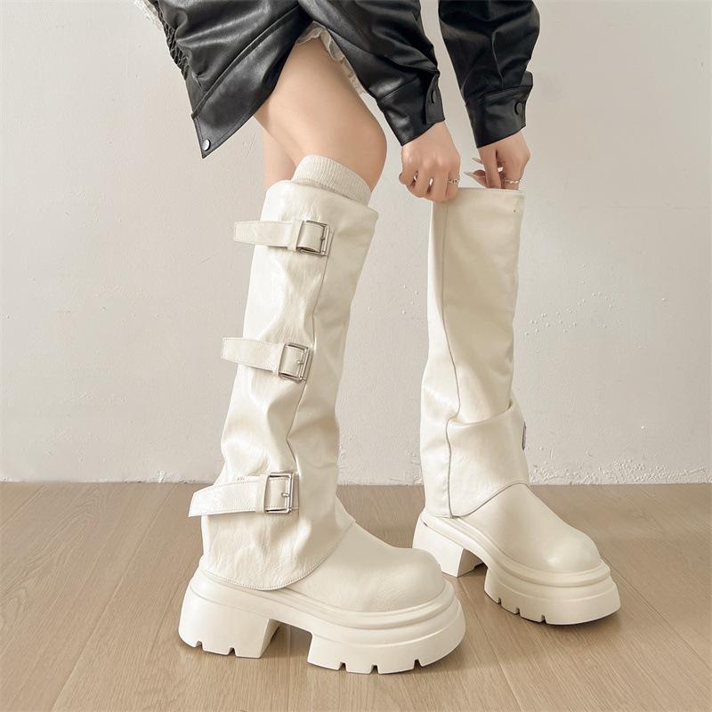 

White fashion explosion thin medium and long boots women s shoes 2025 new autumn small thin thick heel trouser boots 40 коричневый