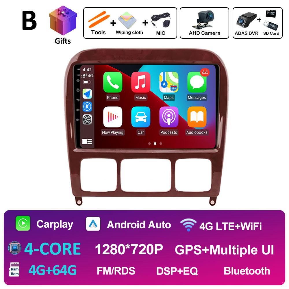 9 inch Android 14 For Mercedes Benz S Class W220 S280 S320 S350 S400 S430 S500 S600 AMG 1998 - 2002 2003 2004 2005 Head Unit BT