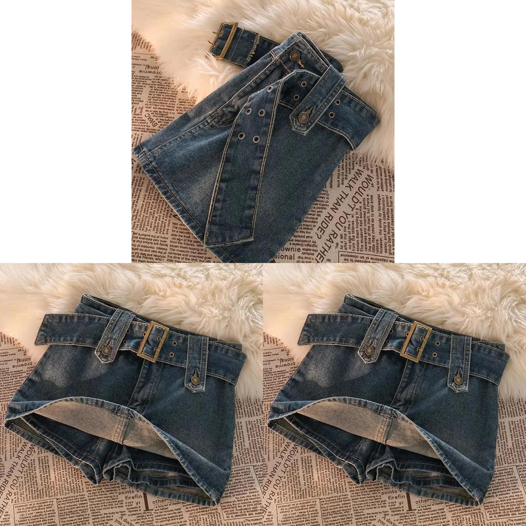 Denim Skirt Women Summer Retro High Waist Spliced Pattern For Casual Chic Look