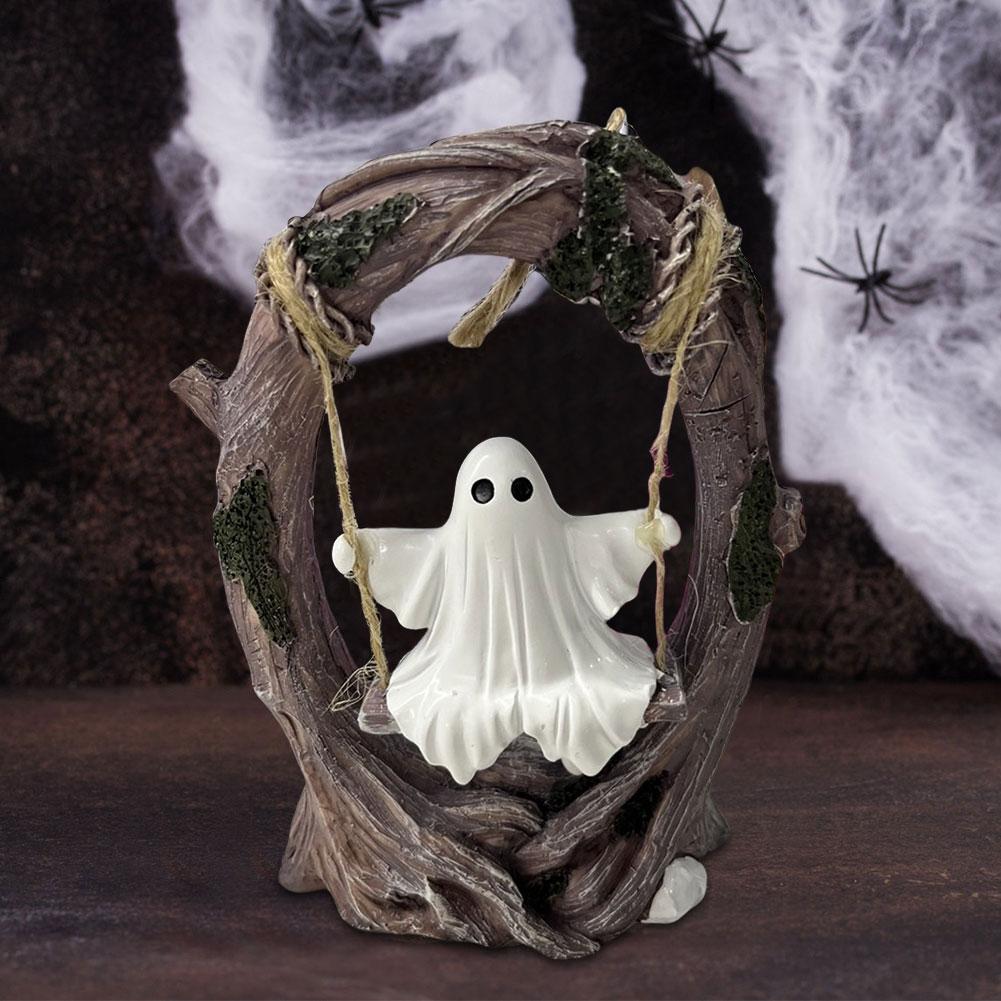 Halloween Swing Ghost Ornament Cute Ghost Figurine Funny Tree Hanging Ornaments Ghost Swing Decorations for Desktop Bookshelf