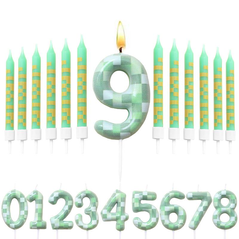 Minecraft Theme Red and Green 6 Candles Birthday Numbers 0-9 Baking Decoration Combination