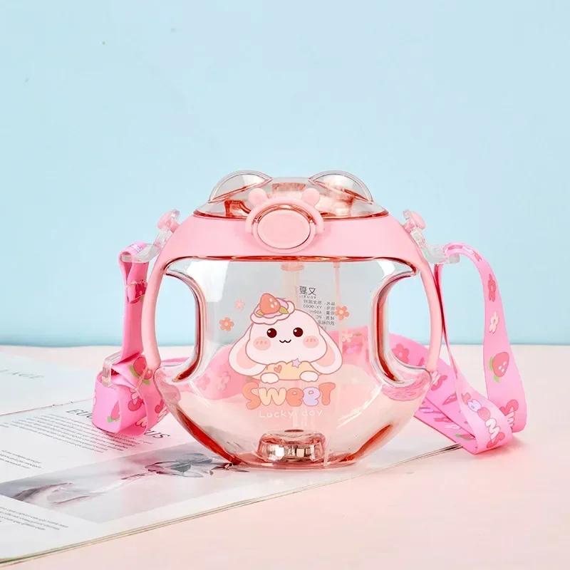 

450 мл чашка в форме пончика, детская светящаяся пластиковая бутылка для воды с соломинкой, мультяшная распылительная бутылка для детей, уличная бутылка для воды 450ml