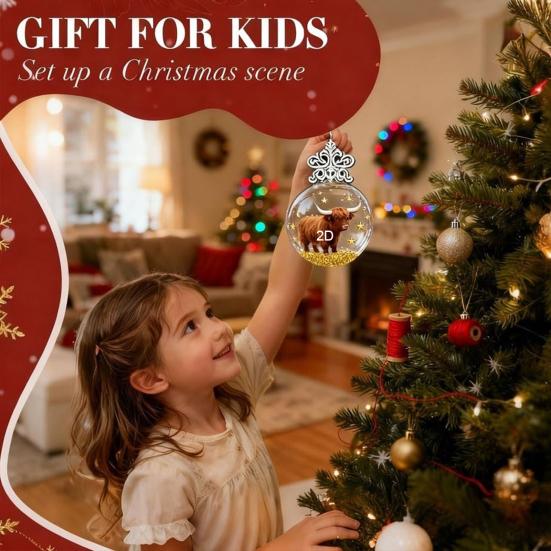 Wildlife Wonders Faux Crystal Ball Ornaments 3D Animal Decor with Fox Squirrel Deer Shatterproof Plastic Christmas Tree Decoration