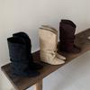 Inner Heightening Suede Pleated Stacking Boots Women's 2025 Autumn and Winter New Pointed Western Cowboy Boots Lapel Mid Boots Women
