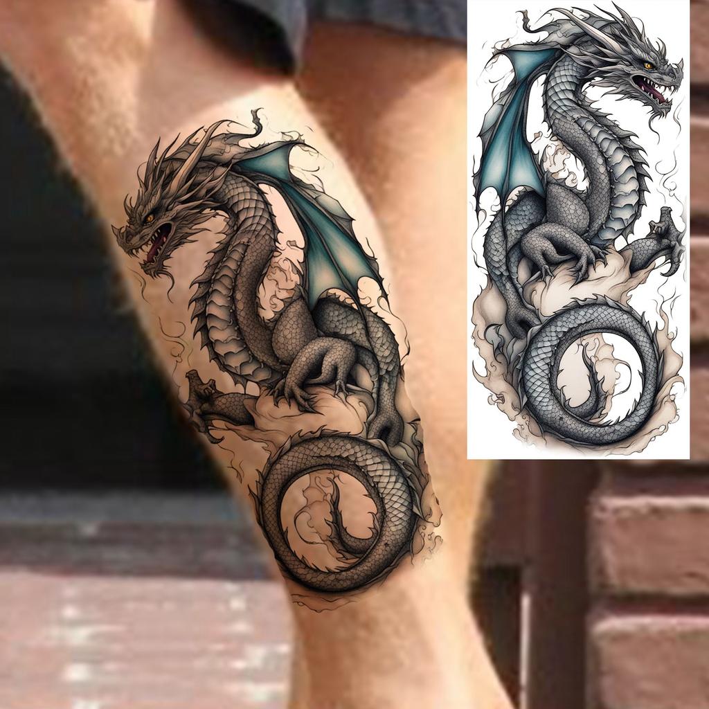 1 Sheet Fashion Dragon Temporary Tattoos For Men Adults Women Forearm Arm Leg Waist Tattoo Sleeve Sticker Disposable Decoration