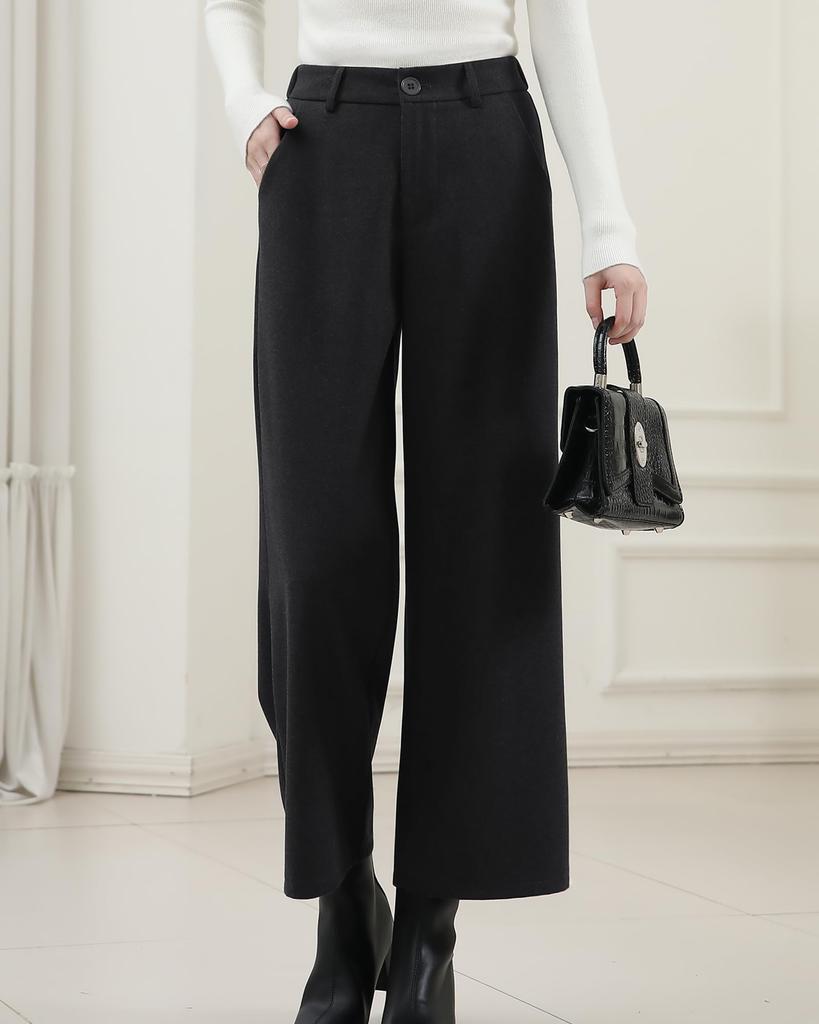 Ladyangel Gaucho Cropped Straight Leg Trousers with Elastic Loose Warm and Perfect for and Office Autumn and Winter Women's Wide-Leg Pants, Length,