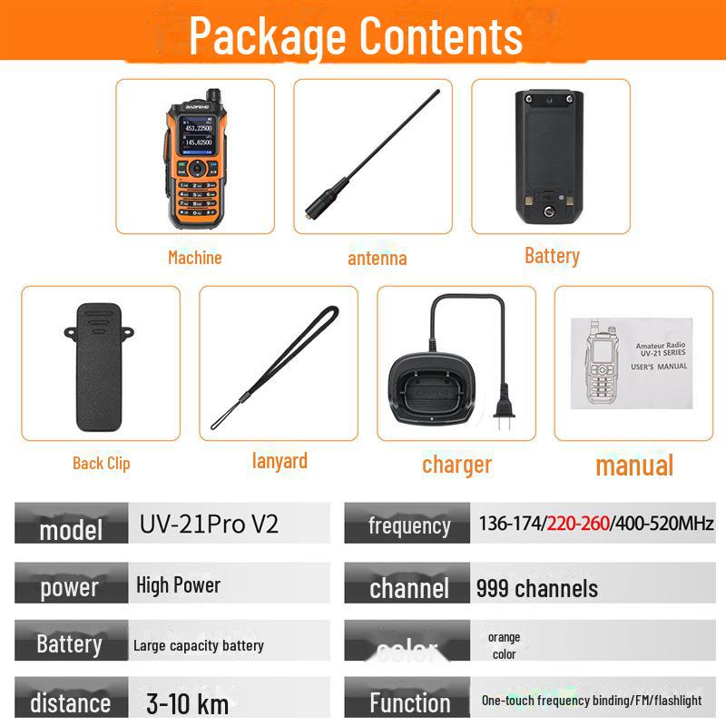 Baofeng UV-21 PRO V2 Walkie-Talkie, One-Button Frequency, Type-C Charging, Three-Band for Self-Driving Tours.