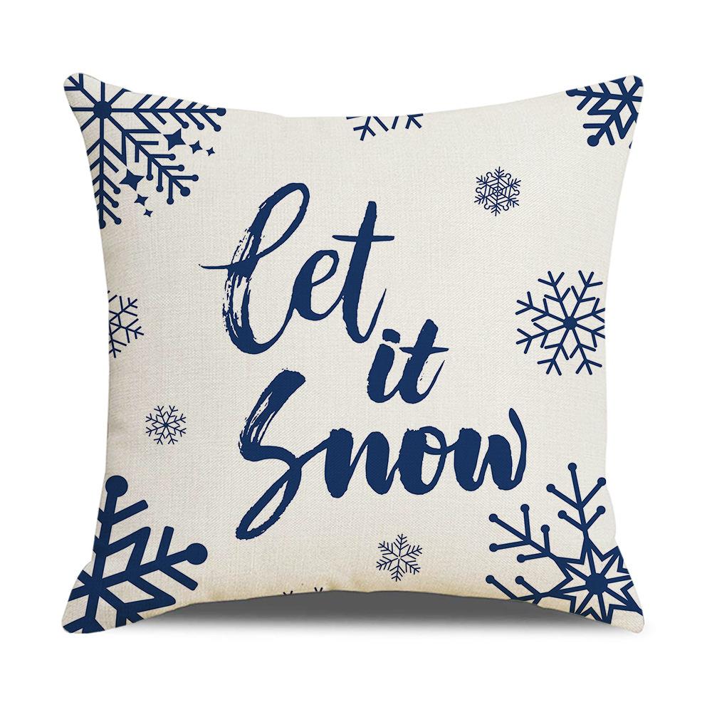 Christmas Pillow Cover Blue Elk Snowflake Linen Print Sofa Cushion Home Cushion Cover