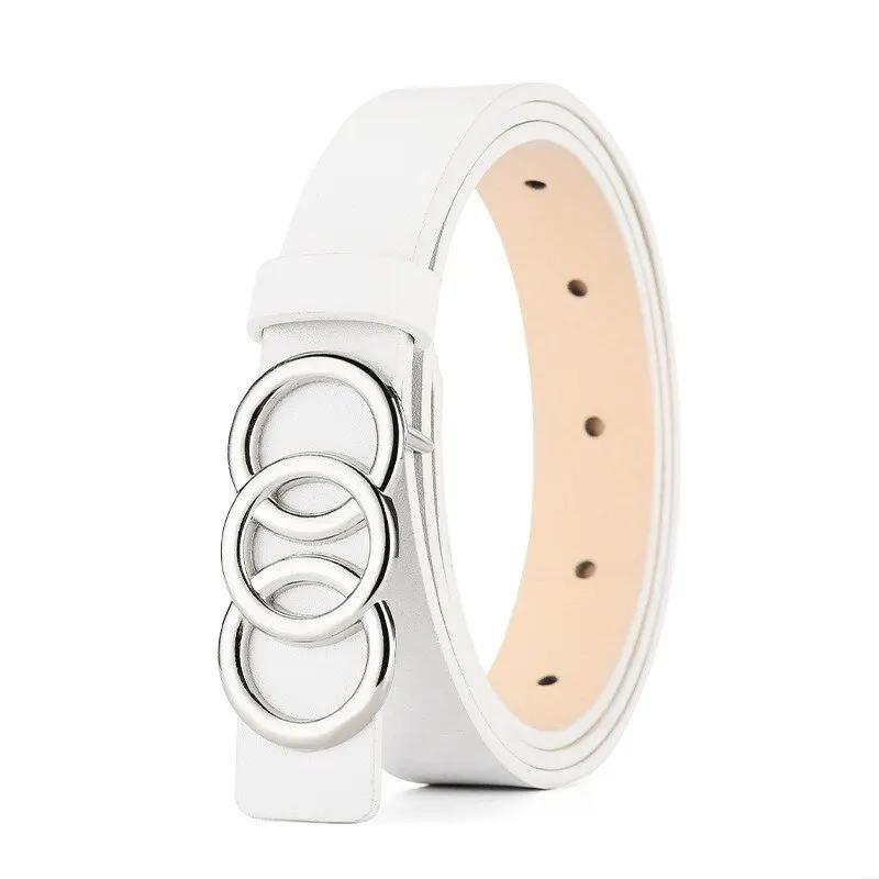 1pc New Women s Belt Fashion Silver Three Circle Buckle Belt Versatile Personalized PU Leather Belt Paired With Jeans Lady Belt 105CM белый