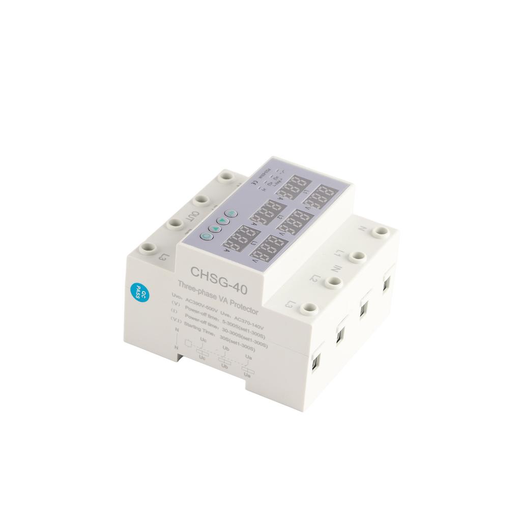 3 Phase DIN Rail Voltmeter Ammeter Automatic Overvoltage Overcurrent Protector AC 390?500V