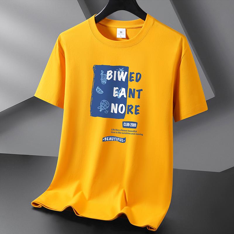 Мужская модная футболка с короткими рукавами, футболка из чистого хлопка, S-6XL 5XL жёлтый
