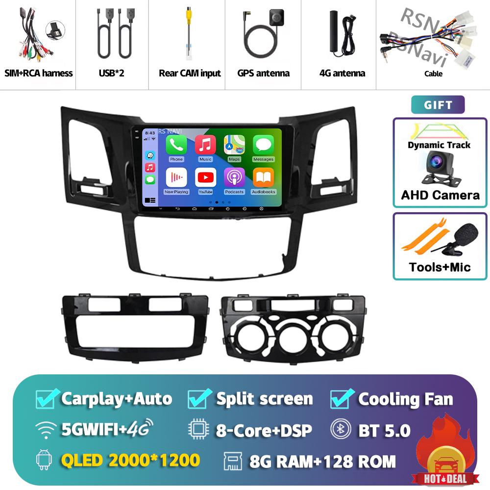 Android 14 Carplay Auto For Fortuner Hilux 2005 - 2014 Car Radio Player Multimedia Stereo Navigation 4G+WIFI Head Unit AI Voice