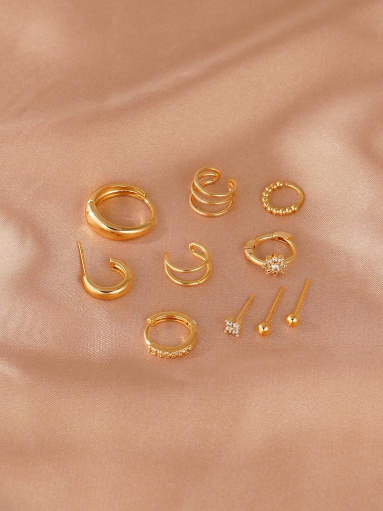 10pcs Retro Fashion Cube Zirconia Clover Star Earclip Hip Hop Women's Earrings Party Ball Jewelry
