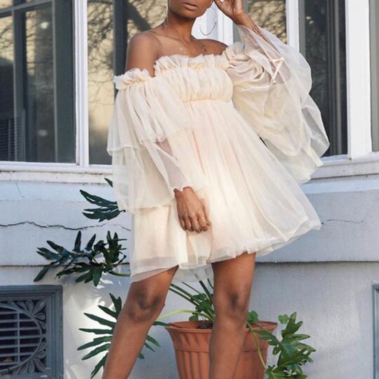 Women Dress Casual Slash Neck Women Mini Dress Off Shoulder Elastic Low Cut Dress Short Dress for Dating