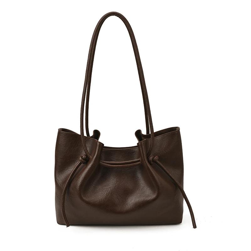 Lightweight Drawstring PU New Shoulder Bags High Quality Fashi Versatile Solid Color Sewing Thread Women's Crossbody Bags