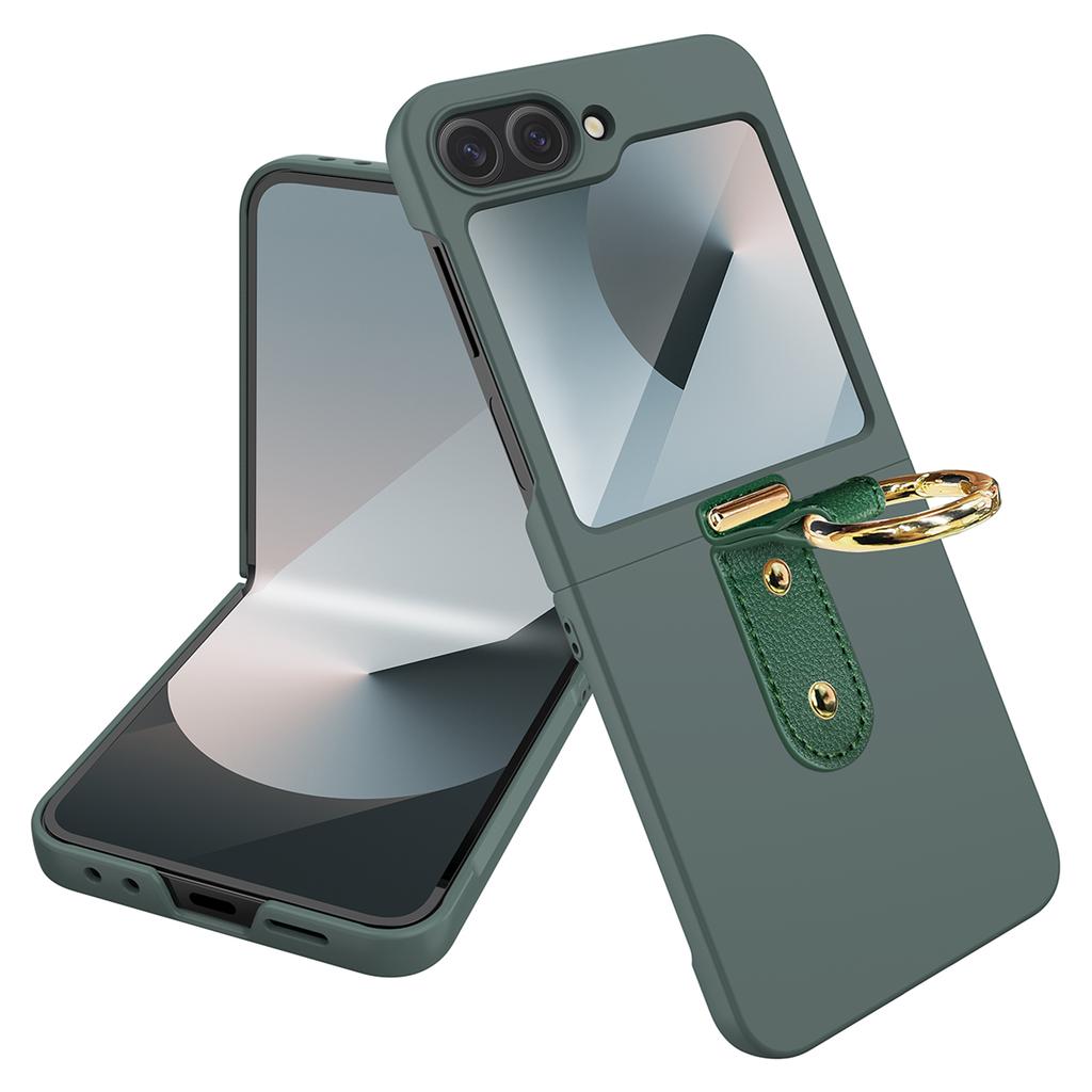 For Samsung Galaxy Z Flip7 FE 5G/Z Flip6 5G Case Skin-Touch Ring Holder Kickstand PC Phone Cover with Rear Screen Film