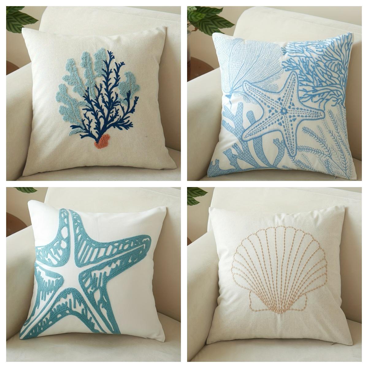 Panika Chen Unisex Coral 1Pc Coastal & Starfish Throw Pillow Cover, 2D Double-Sided Print Soft Polyester Cushion Case For Home Sofa Bedroom Car Dec