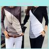 Women Korean Fashion Style Autumn Slim Fit Color Block Blouse Long Shirt Sleeve