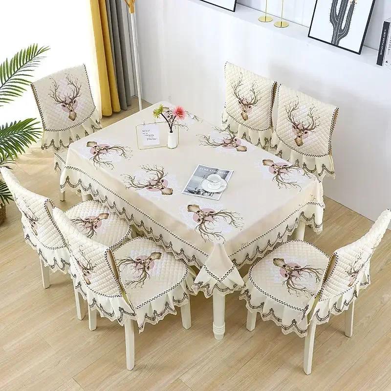 Light Luxury Wave Lace Stolsöverdrag Förtjockad Matbordsduk Kudde Europeisk stil Stor blomma Bordsduk Stolsöverdrag