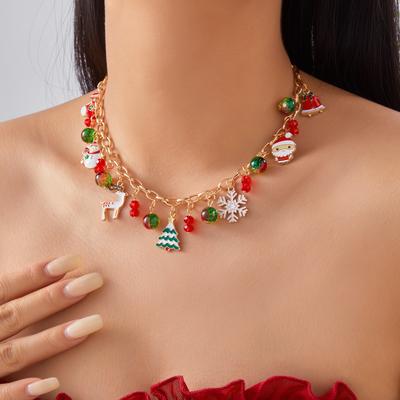 European and American Style Christmas Necklace, Cute and Fashionable Versatile Snowman Snowflake Christmas Tree Pendant Necklace Female