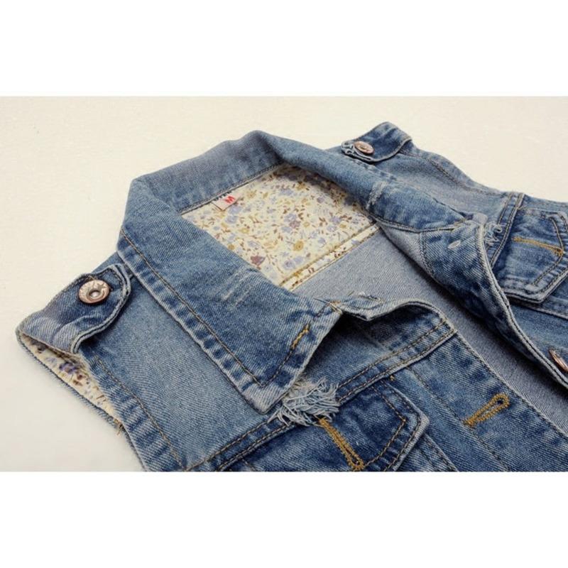 Große Größe Ärmellose Slim Hole Jeansjacke Westen Casual Tops Einreihige Damen Jeansjacke Weste Kurze Oberbekleidung