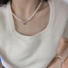 S925 Sterling Silver Freshwater Pearl Retro Handmade Good Luck Necklace & Bracelet Set - Fashionable Simple Clavicle Chain