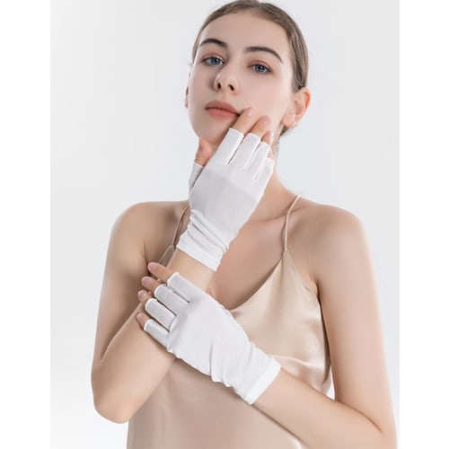 Aiyuga Limited Edition Silk Gloves for Women, Fingerless, Cut-Out Fingertips, Perfect for Sleeping, Hand Care, Skin Irritation, Sun Protection, Smartp