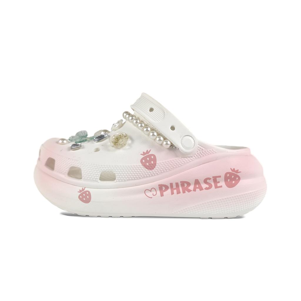 Crocs Crush Clog EVA Strawberry Fruit Buckle Hand-Painted Graffiti Casual Fashion Versatile Hole Shoes Unisex White