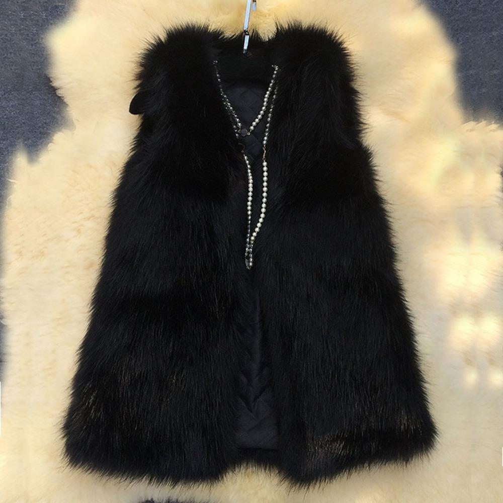 Γιλέκο Γούνας Γυναικείο Μεσαίο και Μακρύ Φθινοπωρινό και Χειμερινό Απομίμηση Γούνας Αλεπούς Μοντέρνο Γιλέκο Πάχος Ζεστό Γούνινο Παλτό
