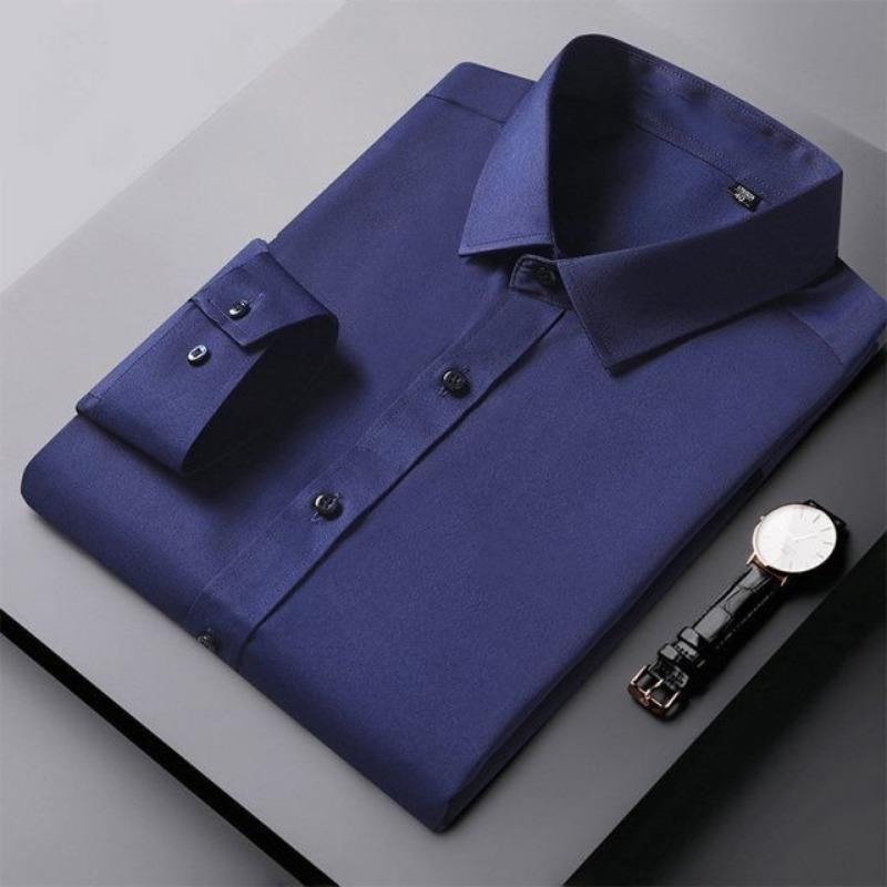 Men Big Plus Size Long Sleeve Loose Business Formal Dress Shirt S