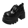 Fashion Women's High Platform Leather Shoes New Spring 10CM Heels Chunky Sneakers Female Lace-up Loafers Walking Shoes Woman