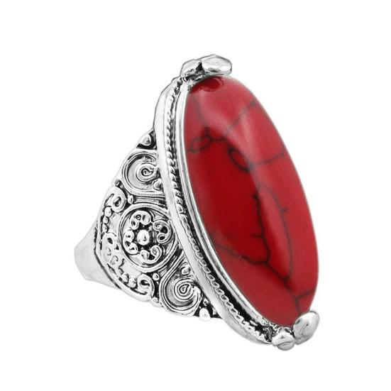 

Жіночі вінтажні ювелірні вироби в стилі Boho, овальні, бірюзові, антикварні посріблені, різьблені кільця 17mm червоний