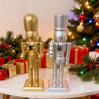 25CM Weihnachten Holz Nussknacker Figur Gold Silber Farbe Cartoon Soldat Figur Festival