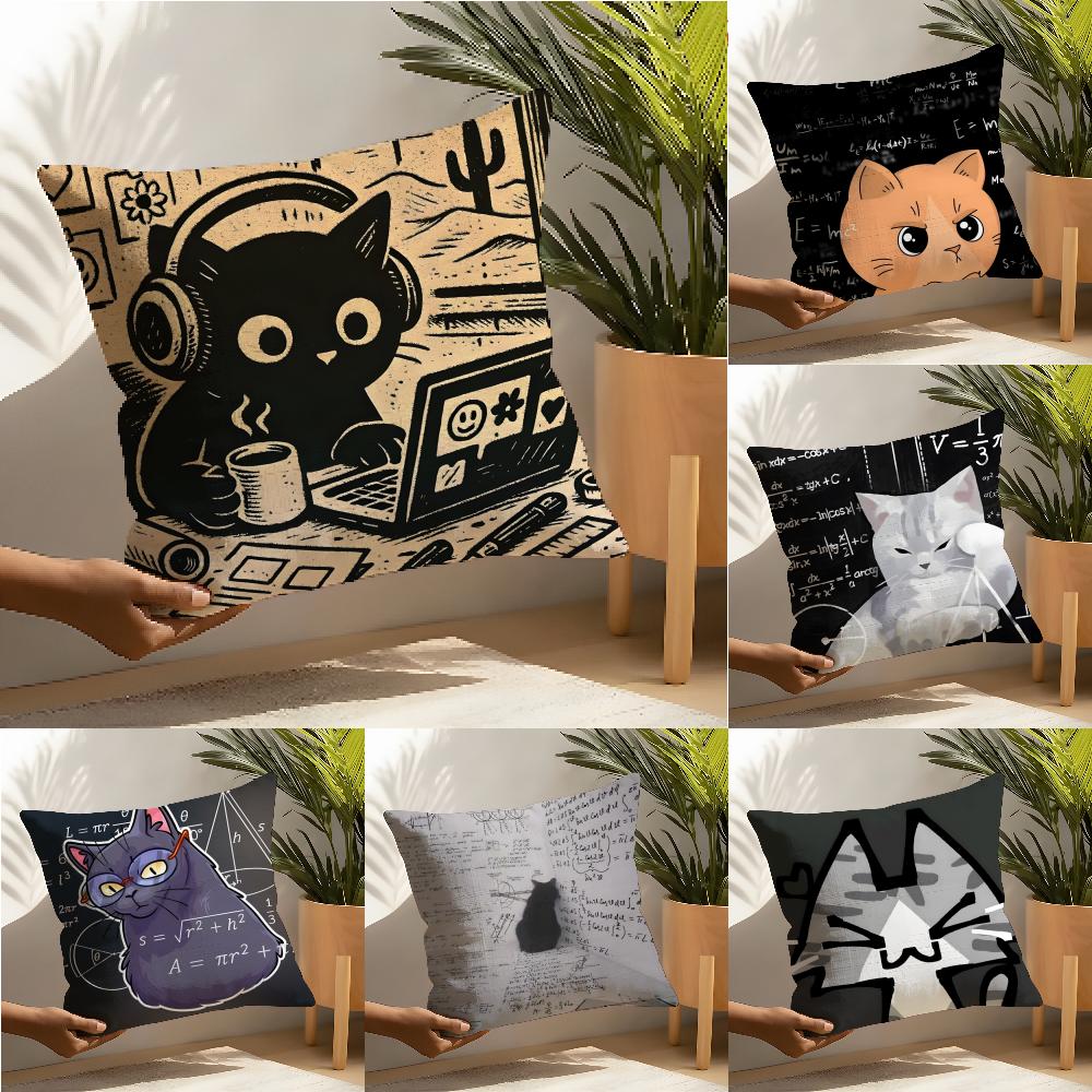 Funny Cat Thinking Network Pattern Pillow Case Home Living Room Decoration Linen Pillowcover Pillow Cases Cushion Cover