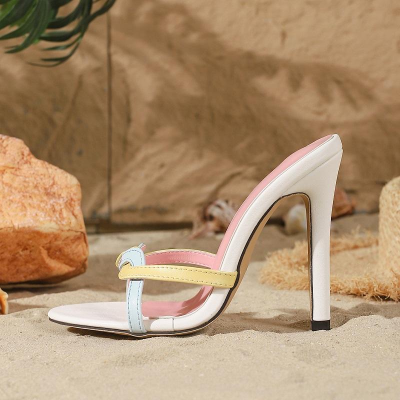 Eilyken Summer Open Toe Slippers Women Sexy Narrow Band Thin Heels Stripper Ladies Slides Shoes