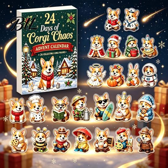 Interactive Unboxing Games 2026 Corgi Christmas Advent Calendar, 24 Days Acrylic Dog Ornaments Countdown 2D Festive Decoration for Kids Holiday