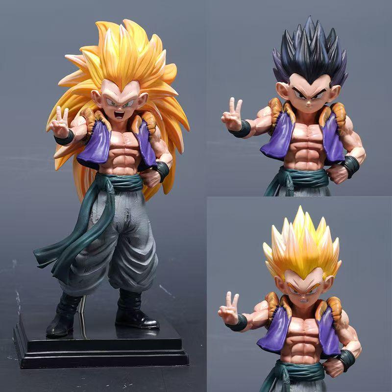 

22cm Dragon Ball Figure Three Heads Gotenks Super Saiyan Statue Model PVC Standing Scene Action Doll Boy Toy Decoration Gift