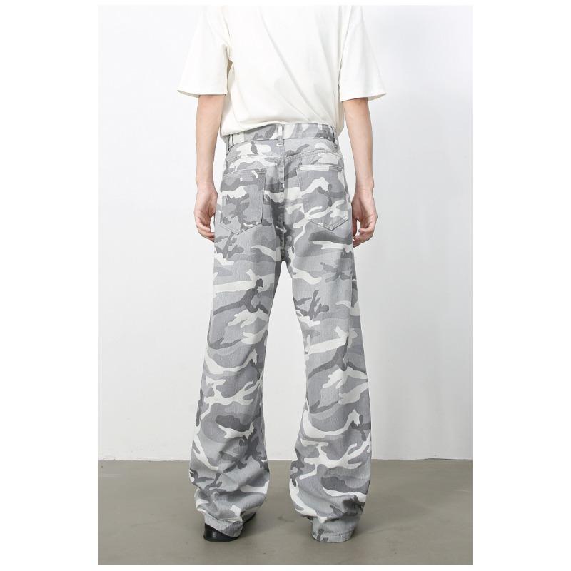 Pantaloni Lunghi Jeans Mimetici High Street da Uomo Larghi a Gamba Larga Senso del Design Pantaloni Casual Jeans Dritti e Ampi da Uomo alla Moda e Confortevoli