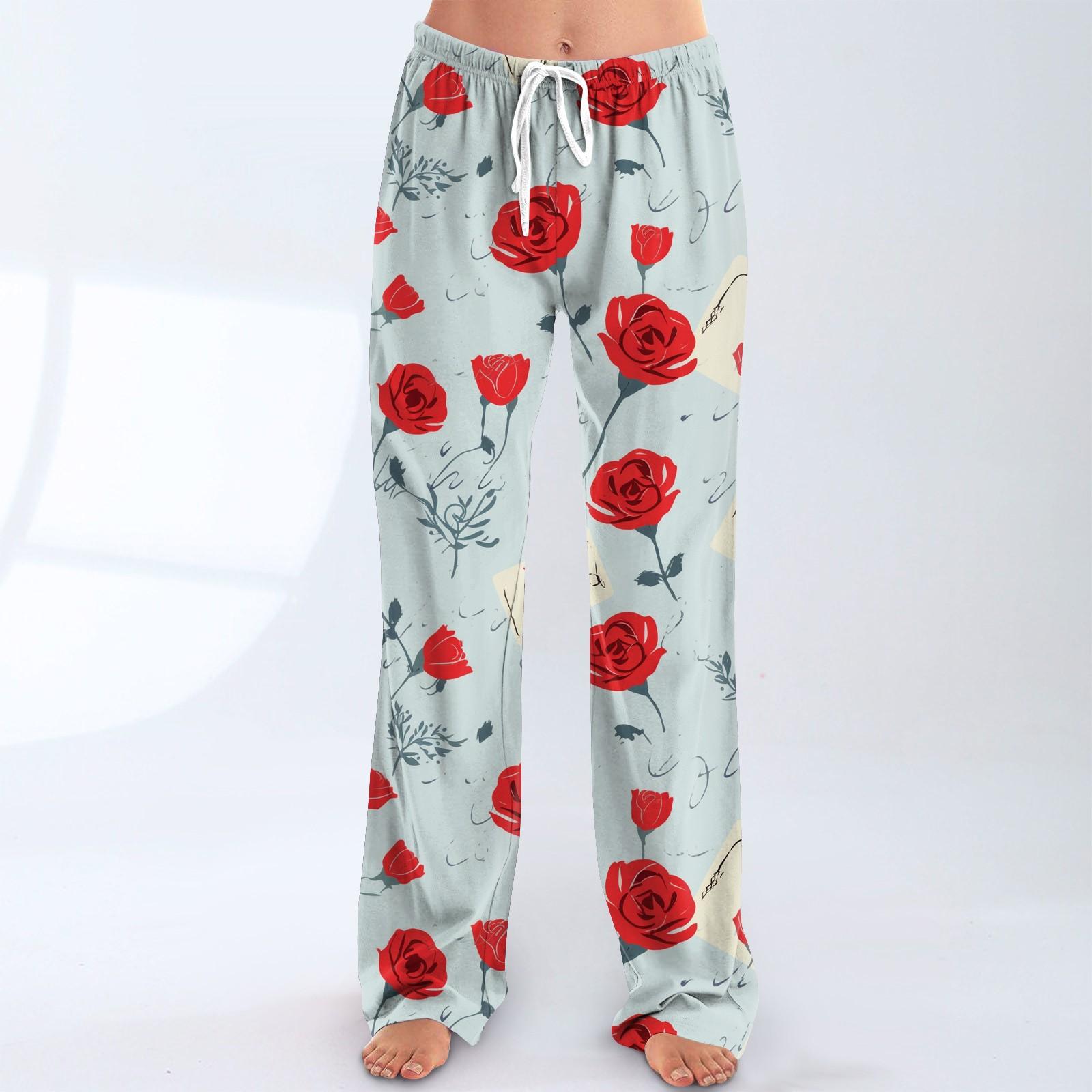 

Женские пижамные штаны, одежда для сна, повседневные брюки с эластичной резинкой на талии, удобные прямые свободные брюки для йоги L