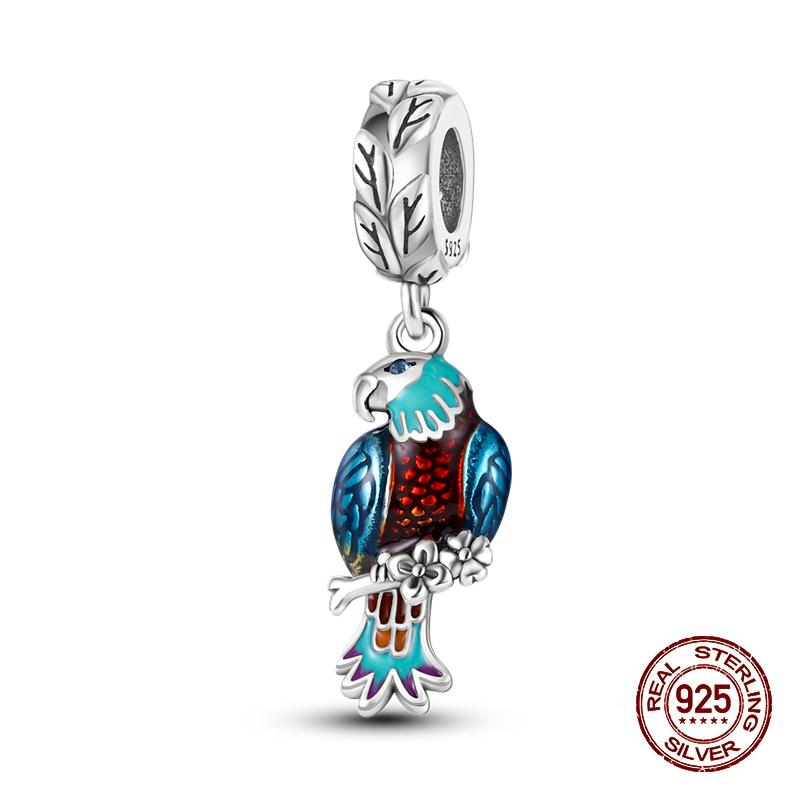 Copper Color Flamingos Feather Flowers Birds Charms Beads Fit Pandach Original Bracelets Fine Fashion Diy Jewelry Gift