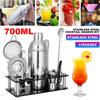 700ml Stainless Steel Cocktail Set Boston Shaker Mixer Drink Making Tool Kit 11pcs for Home Bar Use Black+Silver