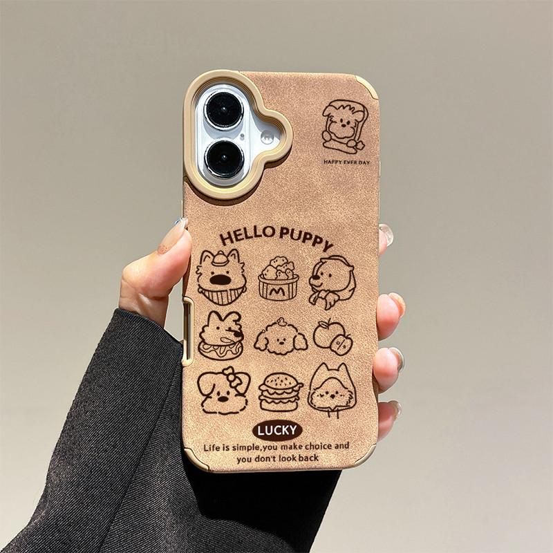 

Чехол Hello Puppy из милой кожи с рисунком + ремешок на запястье, защитный чехол из мягкого силикона для iPhone iPhone 16 Pro Max золотой
