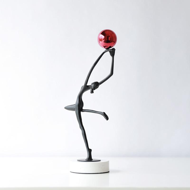 Black Cast Iron Man Holding Golden Ball, Abstract Art Dancing Girl Figure Sculpture, Metal Crafts, Interior Decoration Ornaments
