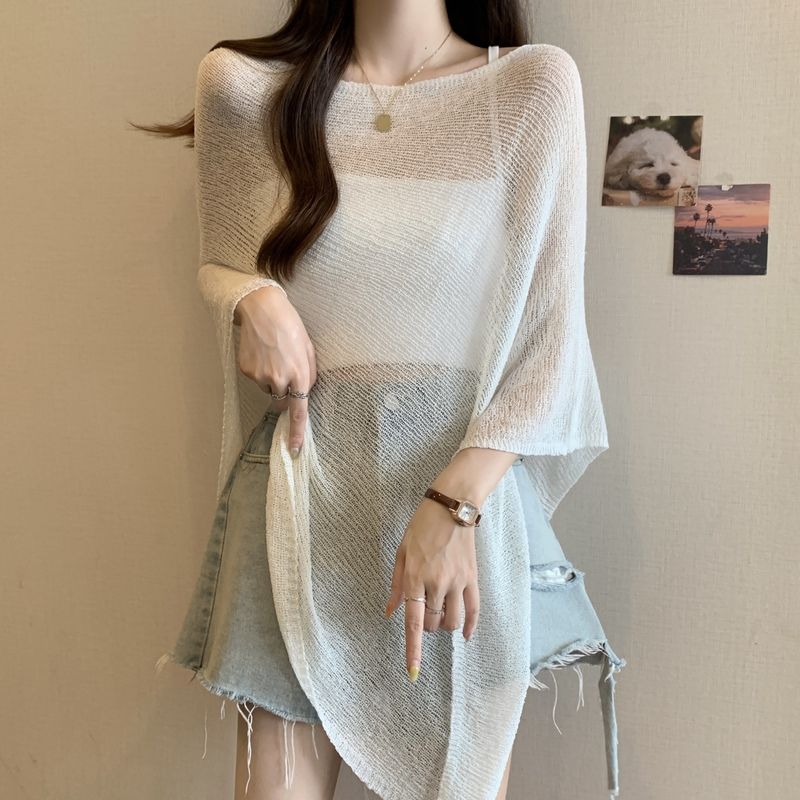 

Летняя тонкая нерегулярная солнцезащитная шаль женская верхняя одежда для кондиционирования воздуха рубашка-топ One size абрикосовый