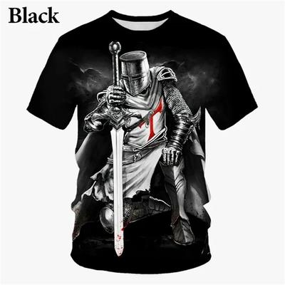 New Knight Templar 3D Printed Men's Fashion T-Shirt, Vintage Cross Pattern, Short Sleeve, Summer Cool Top, Men's Street Style