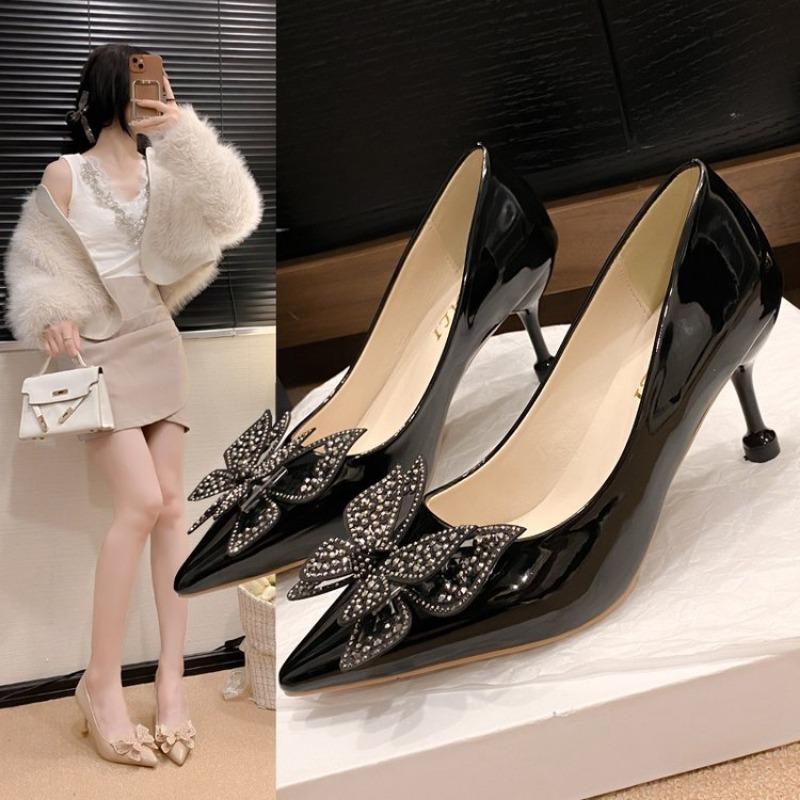 Fashion Luxury Women's Pumps 5/7cm Heels Pointed Toe with Rhinestone Bow Banquet Party Shoes for Shallow Mouth Women's Pumps 2025