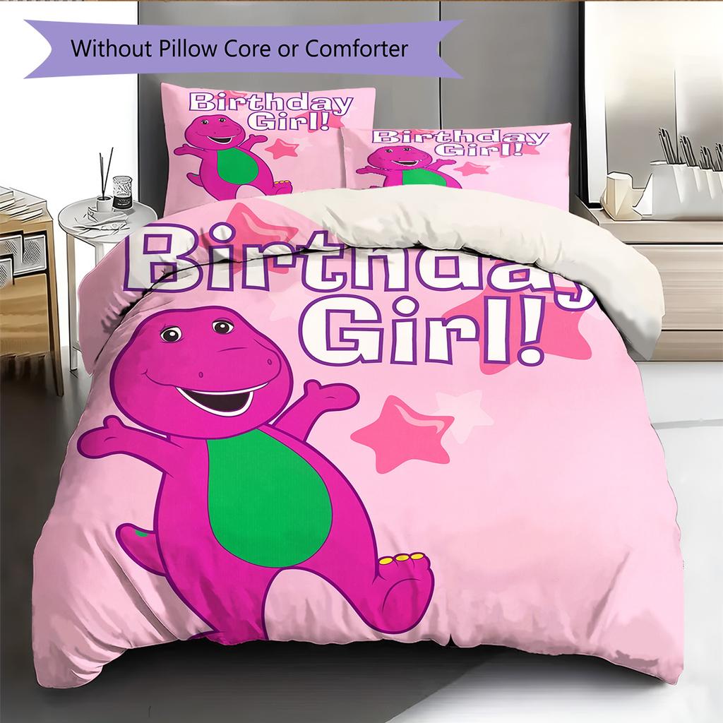 Barney & Friends  Pattern Bedding Quilt Set  Home Decoration  Gift (1 * Duvet Cover + 2 * Pillowcase  Without Core)