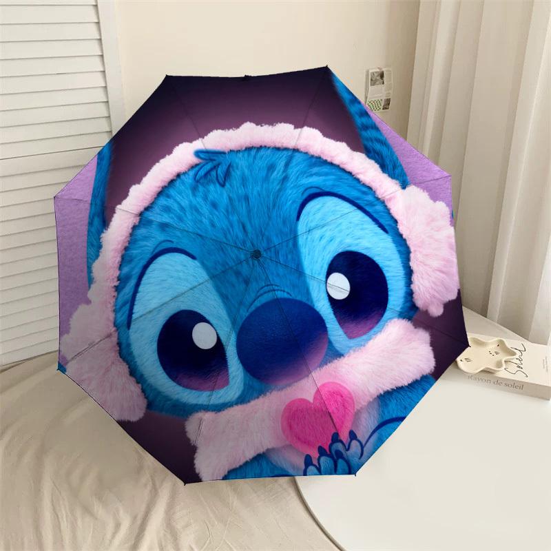 1pc Stitch Heart Automatic Folding Umbrella, Heavy Duty 8 Rib Iron Frame,  Suitable for Travel, Daily Use, Birthday, Decor Gift M0104051